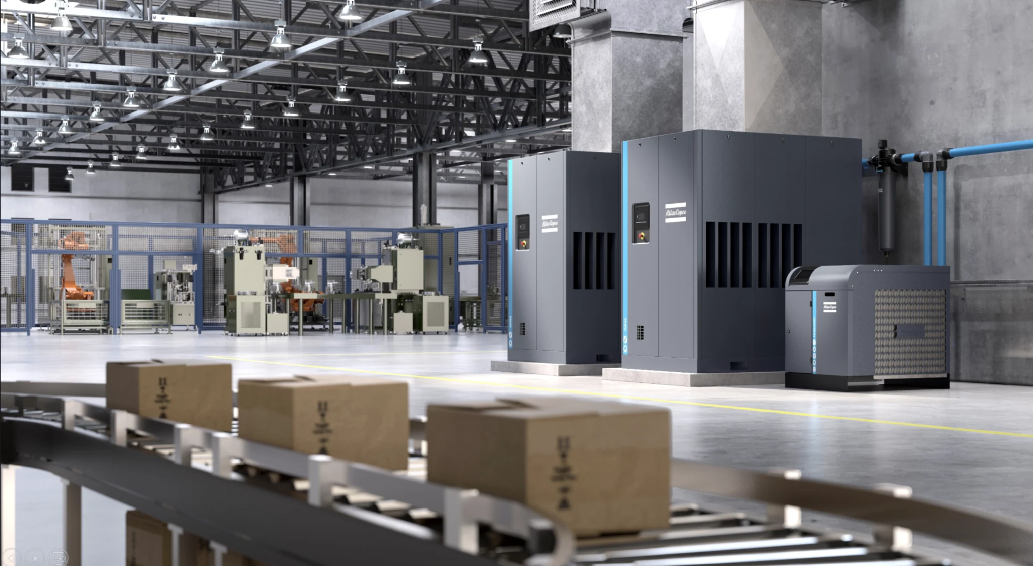 Instalație industrială Atlas Copco pentru aer comprimat